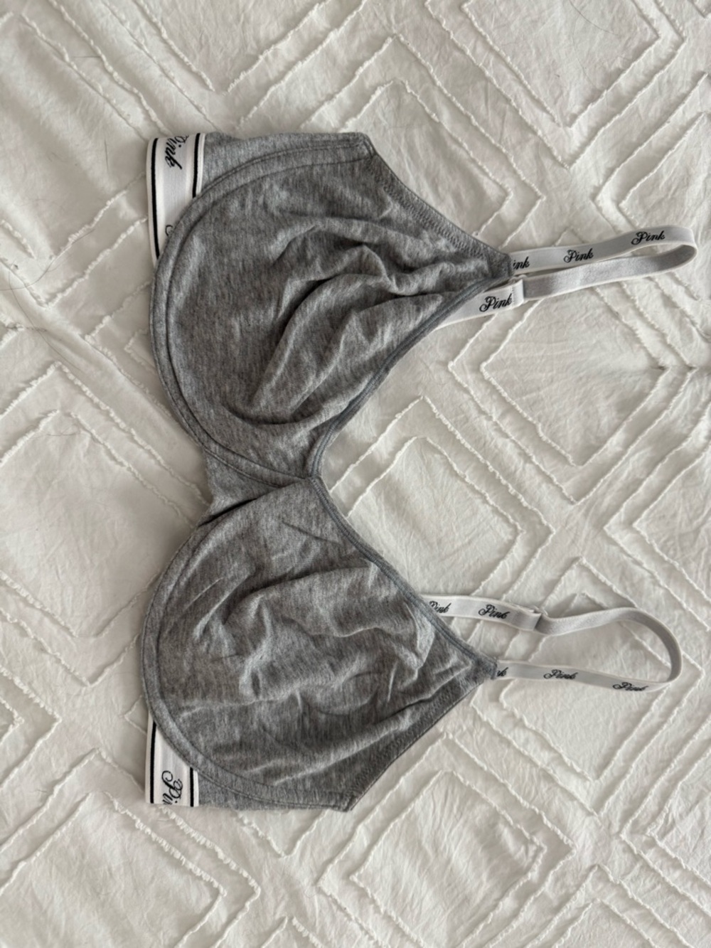 PINK Victoria's Secret Gray Cotton Unlined Wire Bra with Logo Straps